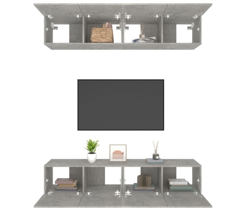 Muebles TV 4 uds madera contrachapada gris hormigón 80x30x30 cm