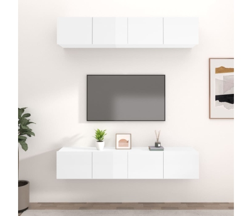 Muebles TV 4 uds madera contrachapada blanco brillo 80x30x30 cm