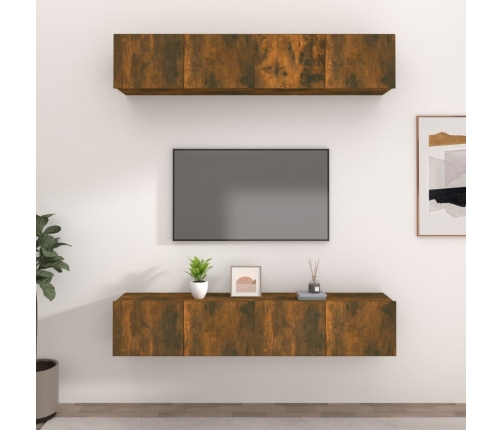 Muebles TV 4 uds madera contrachapada roble ahumado 80x30x30 cm