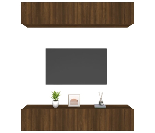 Muebles TV 4 uds madera contrachapada marrón roble 80x30x30 cm