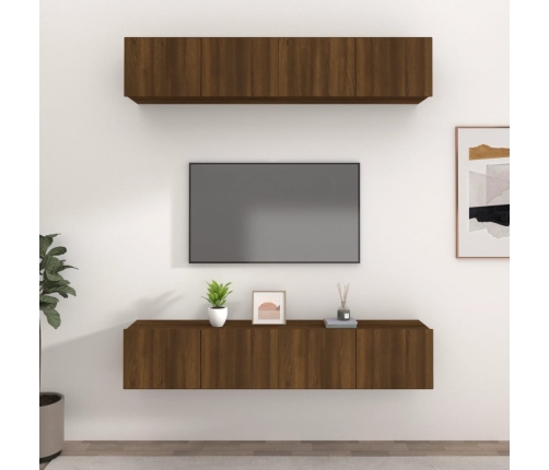 Muebles TV 4 uds madera contrachapada marrón roble 80x30x30 cm