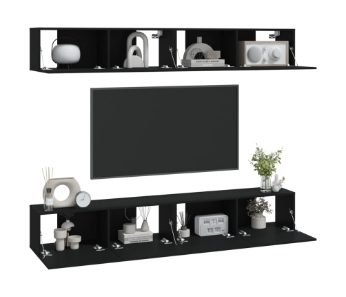 vidaXL Muebles de TV 4 piezas negro 100x30x30 cm