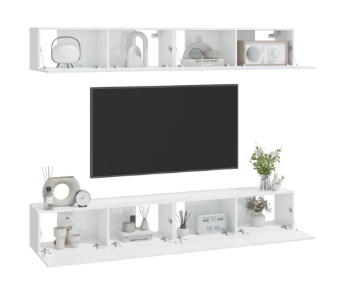 Muebles de TV 4 piezas blanco brillante 100x30x30 cm