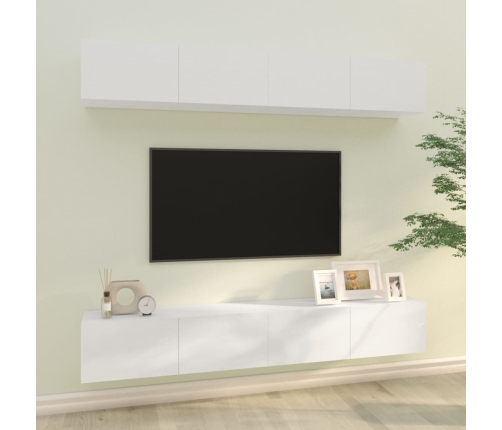 Muebles de TV 4 piezas blanco brillante 100x30x30 cm