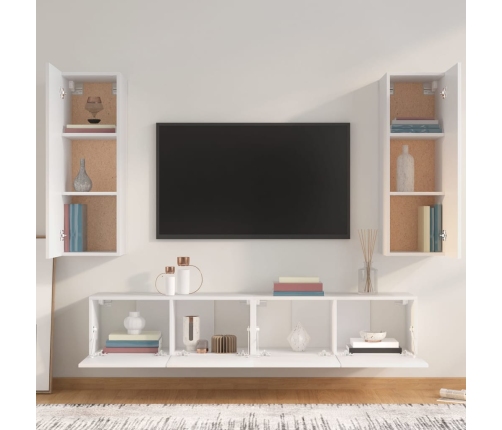 Set de muebles para TV 4 piezas madera contrachapada blanco