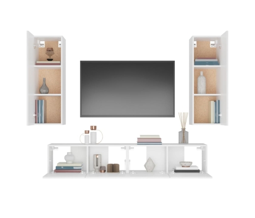 Set de muebles para TV 4 piezas madera contrachapada blanco