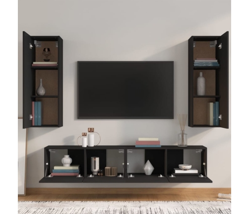 Set de muebles para TV 4 piezas madera contrachapada negro