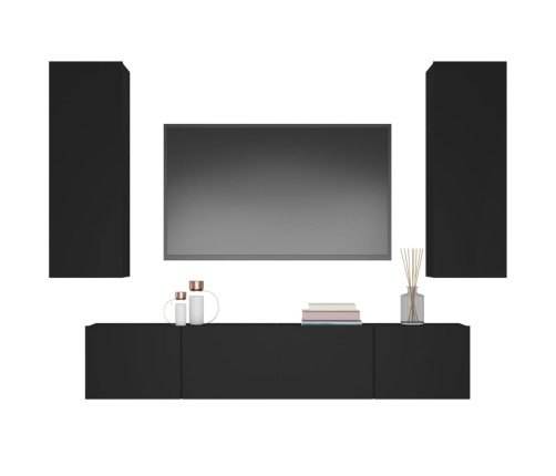 Set de muebles para TV 4 piezas madera contrachapada negro