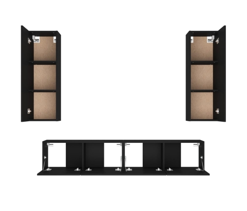 Set de muebles para TV 4 piezas madera contrachapada negro