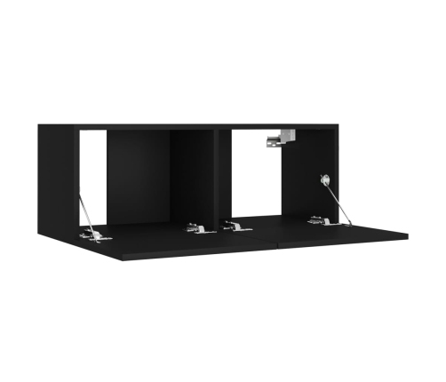 Set de muebles para TV 4 piezas madera contrachapada negro