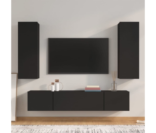 Set de muebles para TV 4 piezas madera contrachapada negro