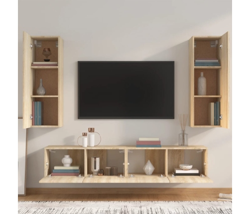 Set de muebles para TV 4 pzas madera contrachapada roble Sonoma