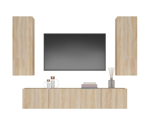 Set de muebles para TV 4 pzas madera contrachapada roble Sonoma