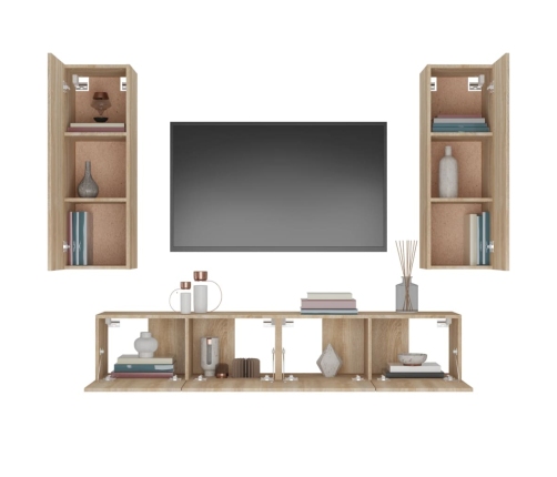 Set de muebles para TV 4 pzas madera contrachapada roble Sonoma