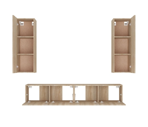 Set de muebles para TV 4 pzas madera contrachapada roble Sonoma