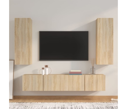 Set de muebles para TV 4 pzas madera contrachapada roble Sonoma