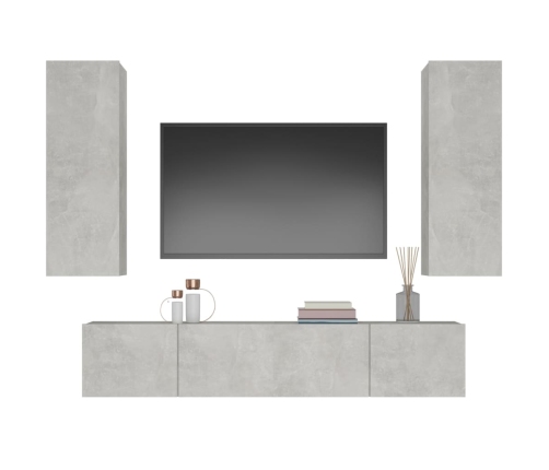 Set de muebles de TV 4 pzas madera contrachapada gris hormigón