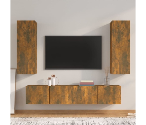 Set de muebles de TV 4 pzas madera contrachapada roble ahumado