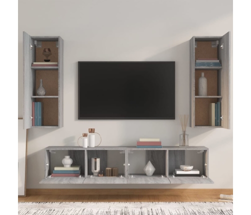 Set de muebles para TV 4 pzas madera contrachapada gris Sonoma