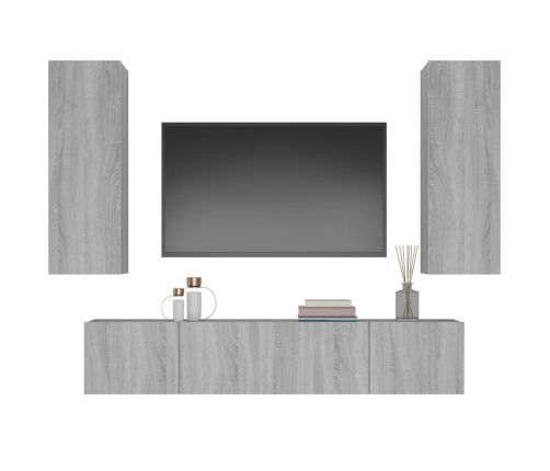 Set de muebles para TV 4 pzas madera contrachapada gris Sonoma