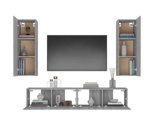 Set de muebles para TV 4 pzas madera contrachapada gris Sonoma