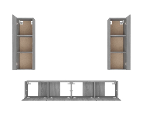 Set de muebles para TV 4 pzas madera contrachapada gris Sonoma