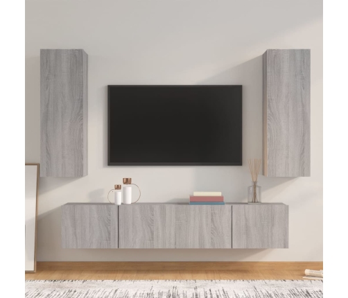 Set de muebles para TV 4 pzas madera contrachapada gris Sonoma