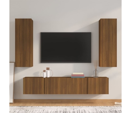 Set de muebles para TV 4 pzas madera contrachapada marrón roble