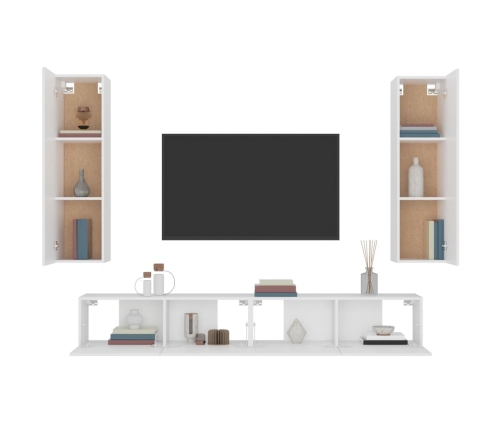 Set de muebles para TV 4 piezas madera contrachapada blanco