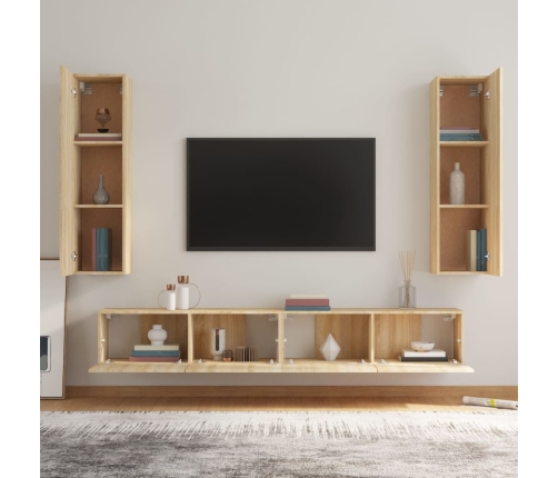 Set de muebles para TV 4 pzas madera contrachapada roble Sonoma