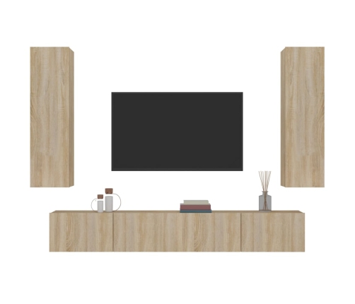 Set de muebles para TV 4 pzas madera contrachapada roble Sonoma