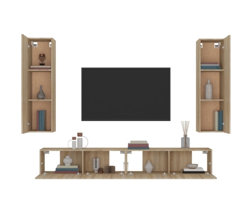 Set de muebles para TV 4 pzas madera contrachapada roble Sonoma