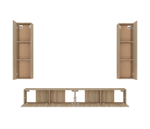 Set de muebles para TV 4 pzas madera contrachapada roble Sonoma