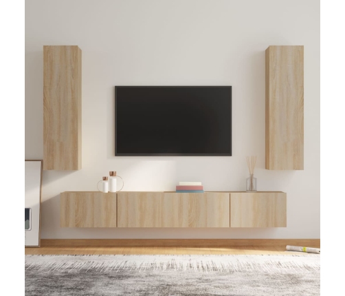 Set de muebles para TV 4 pzas madera contrachapada roble Sonoma