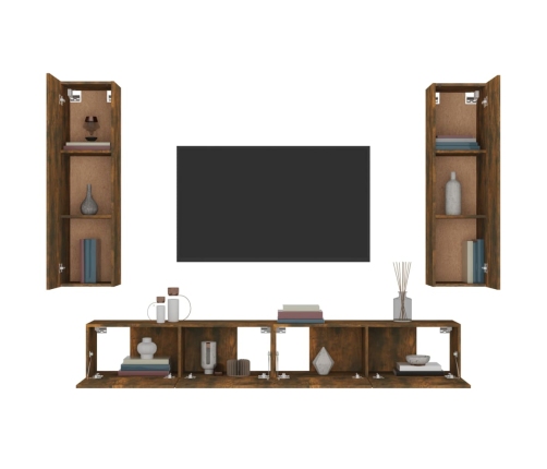 Set de muebles de TV 4 pzas madera contrachapada roble ahumado