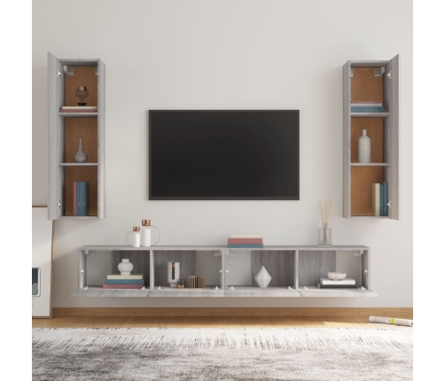 Set de muebles para TV 4 pzas madera contrachapada gris Sonoma