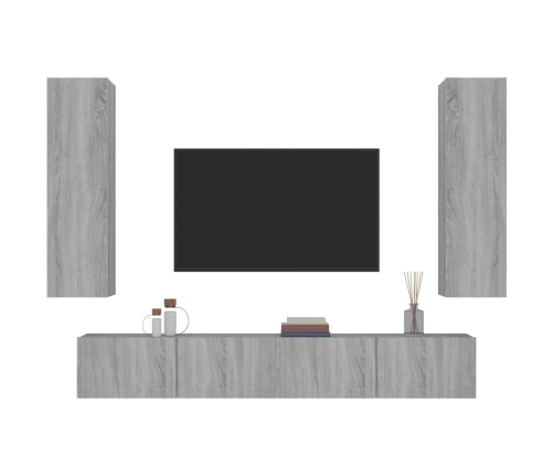 Set de muebles para TV 4 pzas madera contrachapada gris Sonoma