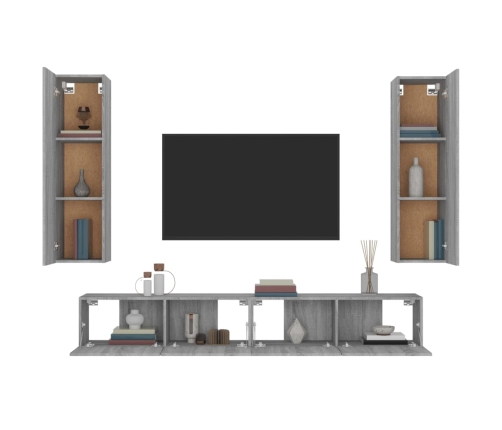 Set de muebles para TV 4 pzas madera contrachapada gris Sonoma