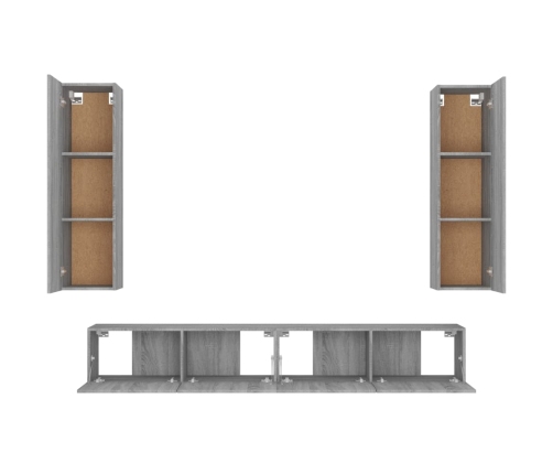 Set de muebles para TV 4 pzas madera contrachapada gris Sonoma