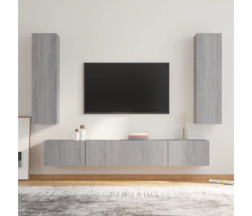 Set de muebles para TV 4 pzas madera contrachapada gris Sonoma