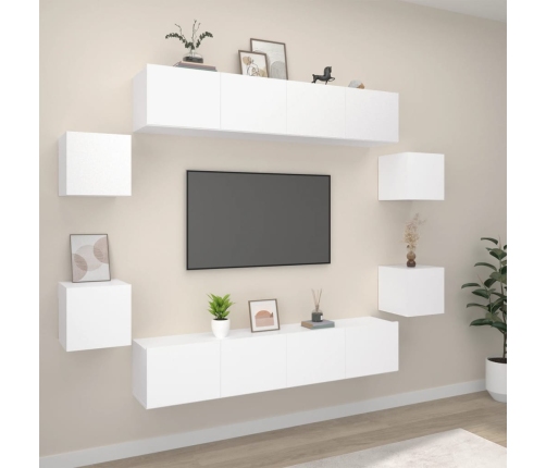 Set de muebles para TV 8 piezas madera contrachapada blanco