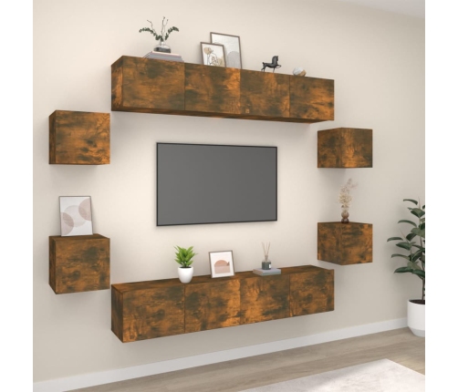 Set de muebles de TV 8 pzas madera contrachapada roble ahumado