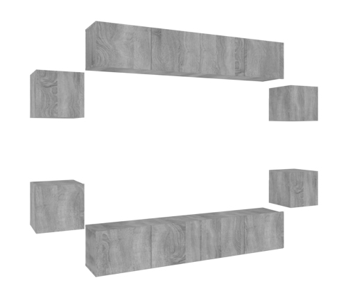 Set de muebles para TV 8 pzas madera contrachapada gris Sonoma