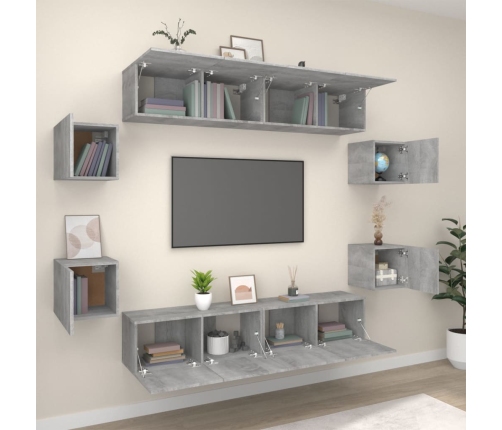 Set de muebles para TV 8 pzas madera contrachapada gris Sonoma