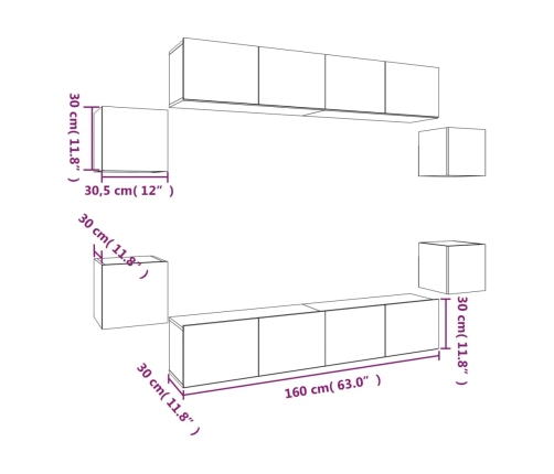 Set de muebles para TV 8 pzas madera contrachapada gris Sonoma