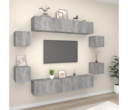 Set de muebles para TV 8 pzas madera contrachapada gris Sonoma