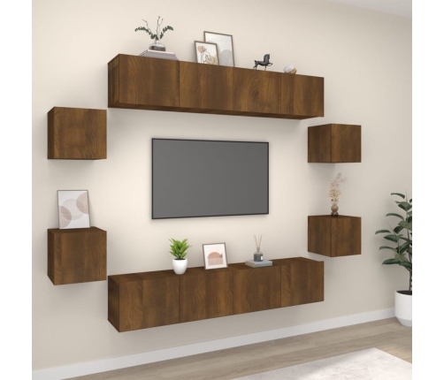 Set de muebles para TV 8 pzas madera contrachapada roble marrón