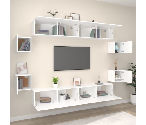 Set de muebles para TV 8 piezas madera contrachapada blanco