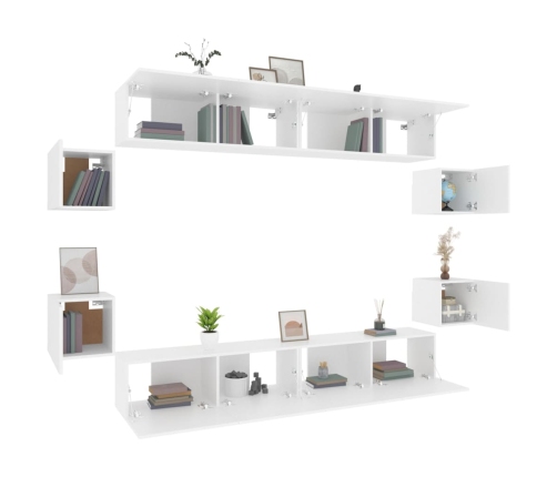 Set de muebles para TV 8 piezas madera contrachapada blanco