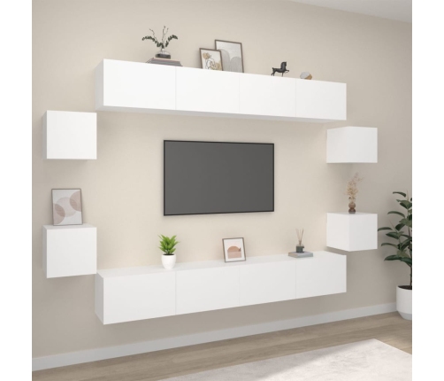 Set de muebles para TV 8 piezas madera contrachapada blanco